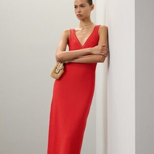 RONNY KOBO COLLECTIVE Red Crochet V-Neckline Knit Open Back Dress - Medium